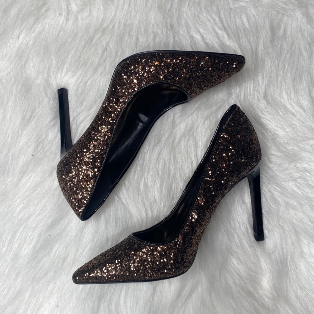 Nine West Rose Gold Glitter Pointed Toe Pumps Size 6.5